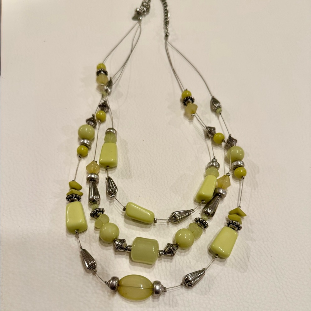 Chico's Lime and Silver Layered Beaded Necklace